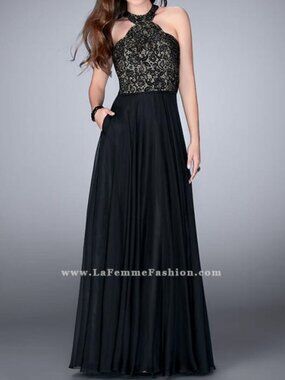 NWT La Femme 23975 Poly Chiffon Prom Dress Black Size 2